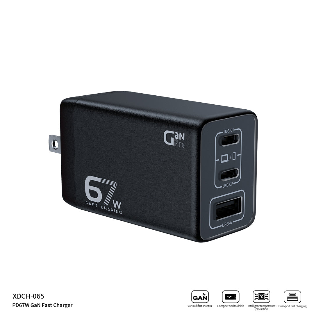 XUNDD XDCH-065 67W Fast Charging GaN Wall Charger USB-A+2xType-C Power Adapter XUNDD XDCH-065 67W Fast Charging GaN Wall Charger USB-A+2xType-C Power Adapter
